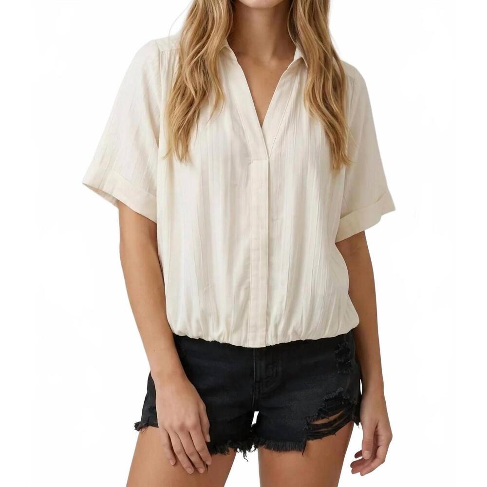 NEW DOE AND RAE collared front bubble shirt top in cream